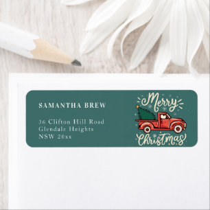 Sea Green Festive Farm Truck & Christmas Tree Return Address Label