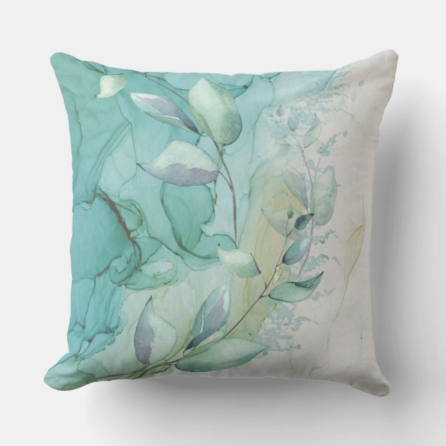 Sea Green Foliage and Teal Ink Mystique Cushion (Front)