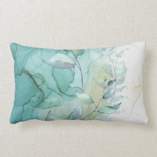 Sea Green Foliage and Teal Ink Mystique Lumbar Cushion