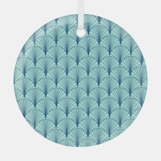 Sea Green Geometric: Fan Pattern. Glass Tree Decoration (Front)