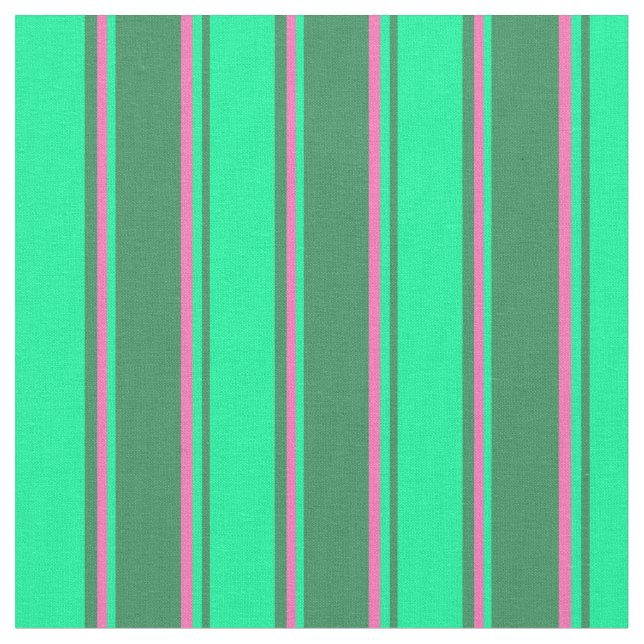 Sea Green, Green & Hot Pink Coloured Pattern Fabric (Close Up)