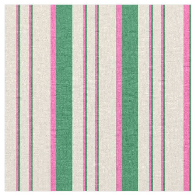 Sea Green, Hot Pink & Bisque Lines Pattern Fabric (Close Up)