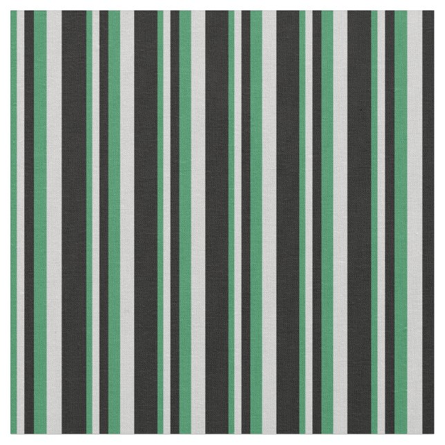 Sea Green, Light Grey & Black Pattern of Stripes Fabric (Close Up)