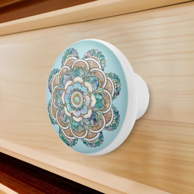 Sea Green Marble And Copper Mandala Ceramic Knob (Creator Uploaded)