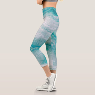 Sea Green Marble Texture Capri Leggings