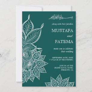 Sea Green Mehendi Henna Islamic Wedding Invitation