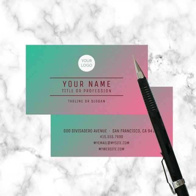 Sea Green Pink Abstract Add Name & Profession, ZEA Calling Card (Creator Uploaded)
