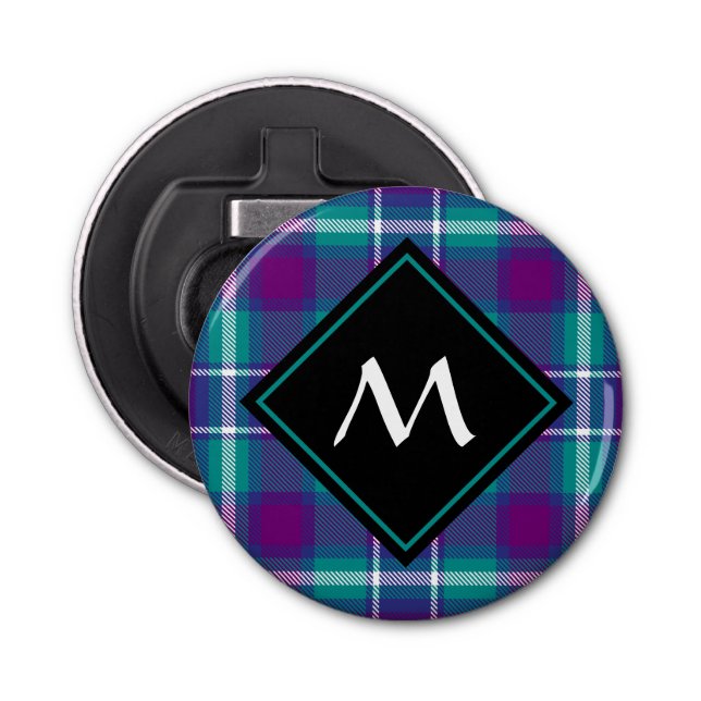 Sea Green, Purple and Blue Tartan Bottle Opener (Front)