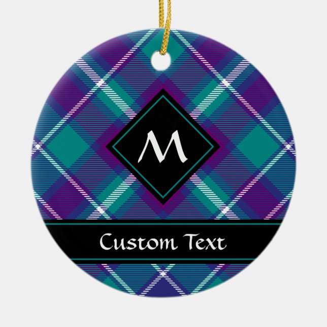 Sea Green, Purple and Blue Tartan Ceramic Ornament (Front)