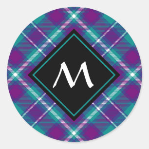Sea Green, Purple and Blue Tartan Classic Round Sticker