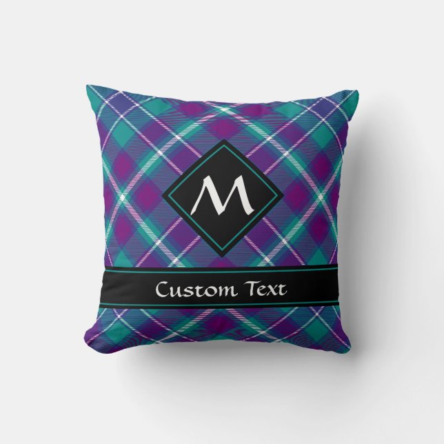 Sea Green, Purple and Blue Tartan Cushion (Front)