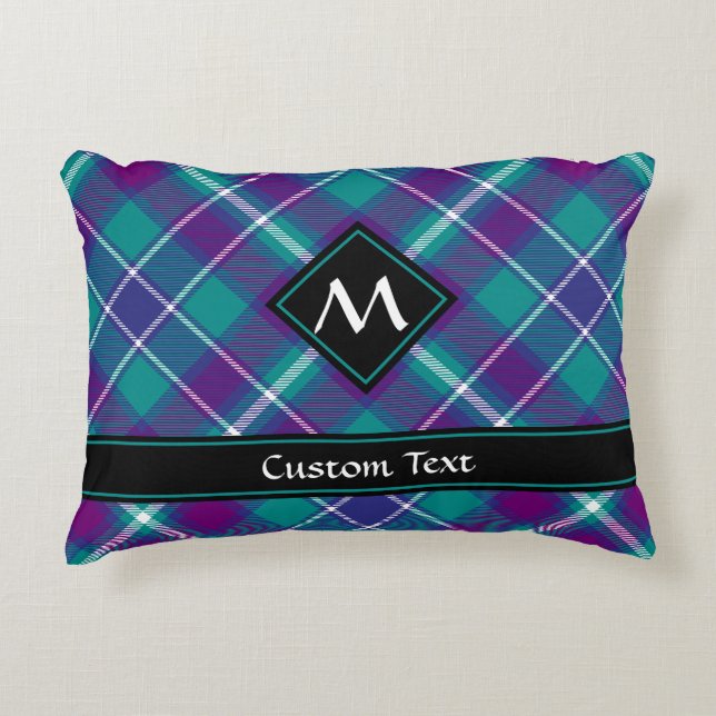 Sea Green, Purple and Blue Tartan Decorative Cushion (Front)