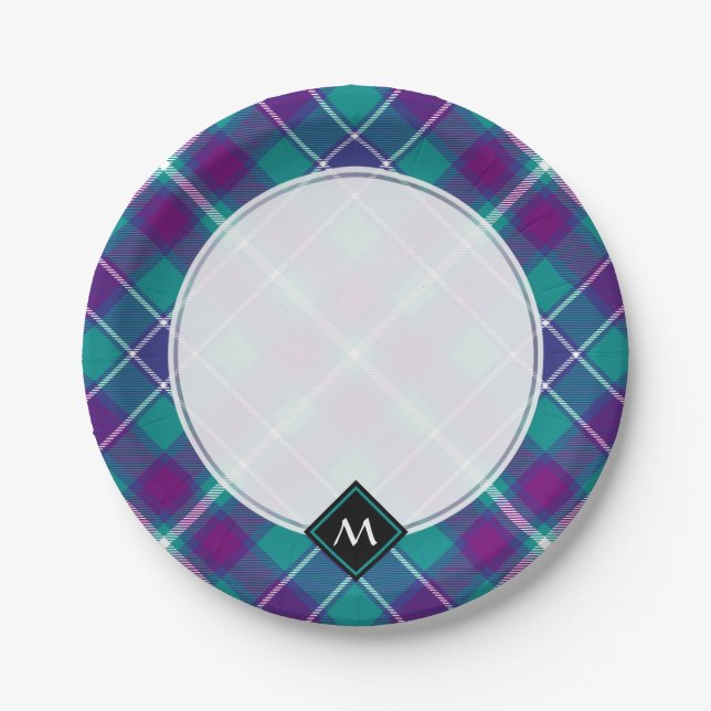 Sea Green, Purple and Blue Tartan Paper Plate (Front)
