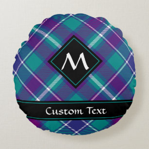 Sea Green, Purple and Blue Tartan Round Cushion