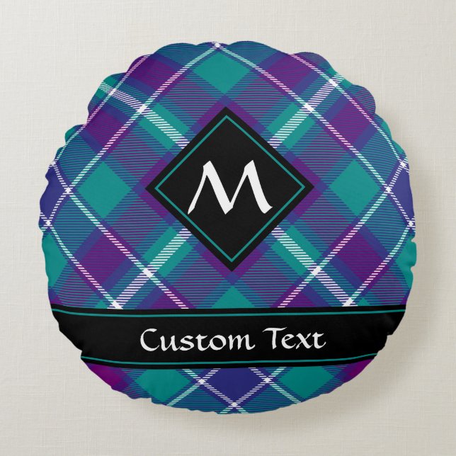 Sea Green, Purple and Blue Tartan Round Cushion (Front)