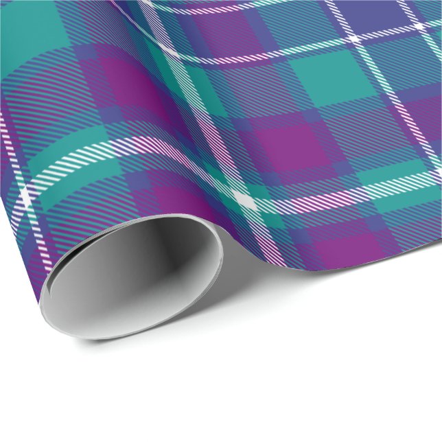 Sea Green, Purple and Blue Tartan Wrapping Paper (Roll Corner)