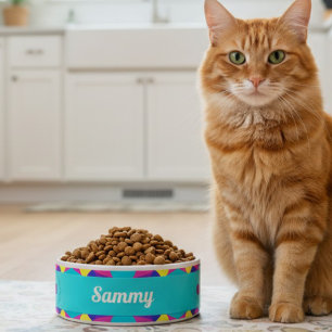 Sea Green Retro Geometric Ceramic Pet Bowl