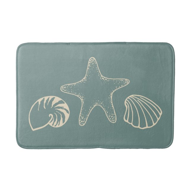 Sea Green Shells Bathroom Rug Bath Mat (Front)