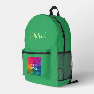 Sea Green Solid Colour Custom Template Script Name Printed Backpack