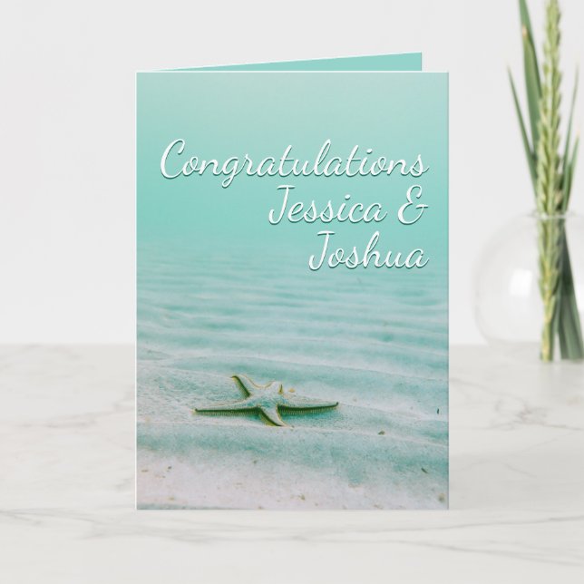 Sea Green Starfish Congratulations Names Coastal Card (Front)