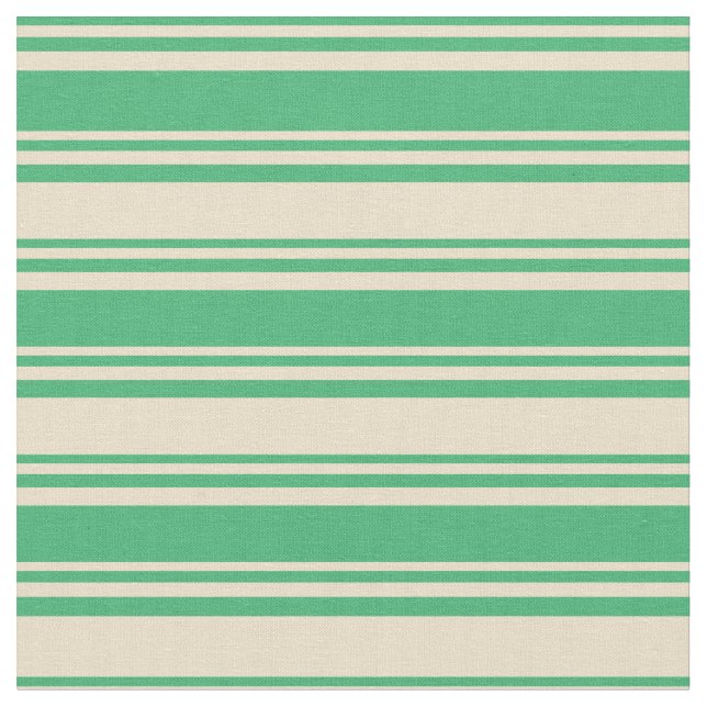Sea Green & Tan Coloured Lined Pattern Fabric (Close Up)