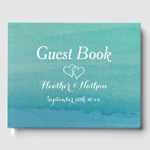 Sea green watercolor guest book for beach wedding