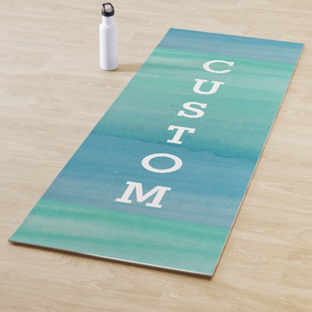 Sea green watercolor paint print thick custom yoga mat (In Situ)