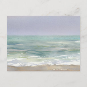 Sea Green Waves and Lavender Sky Watercolor Postcard