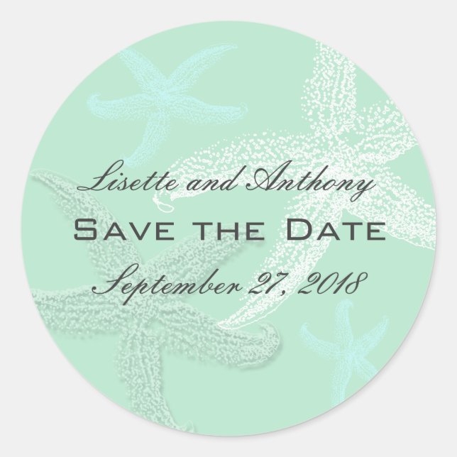 Sea Green Wedding Save the Date Stickers (Front)
