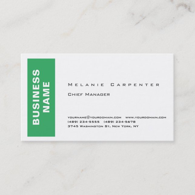 Sea Green White Minimalist Modern Plain Business Card (Front)