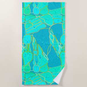 "Sea Grotto" abstract - turquoise, blue, gold Beach Towel