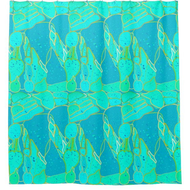 "Sea Grotto" abstract - turquoise, blue, gold Shower Curtain (Front)