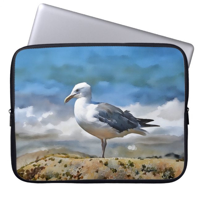 Sea Gull Bird on the Beach Art Laptop Laptop Sleeve (Front)