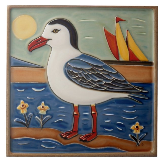 Sea gull Ocean Marine Bird Seagull Ceramic Tile (Front)