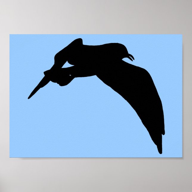 Sea Gull Silhouette in black gliding through sky Poster (Front)