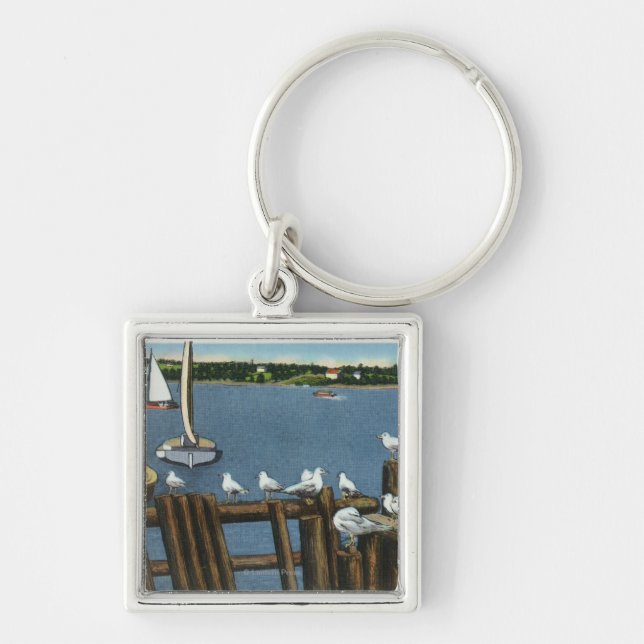 Sea Gulls and Sailboats Along the Waterfront Key Ring (Front)