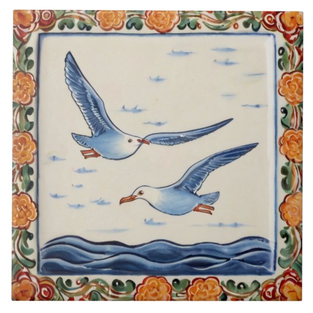 Sea gulls Ocean Marine Birds Flying Ceramic Tile (Front)