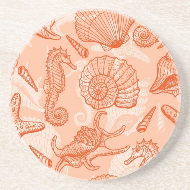 Sea hand drawn pattern coaster (Front)