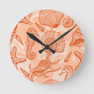 Sea hand drawn pattern round clock
