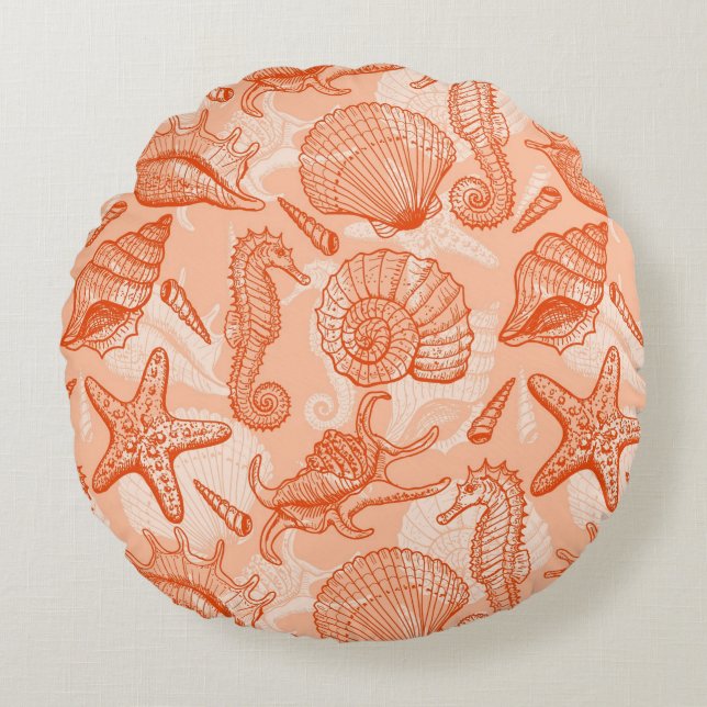 Sea hand drawn pattern round cushion (Front)