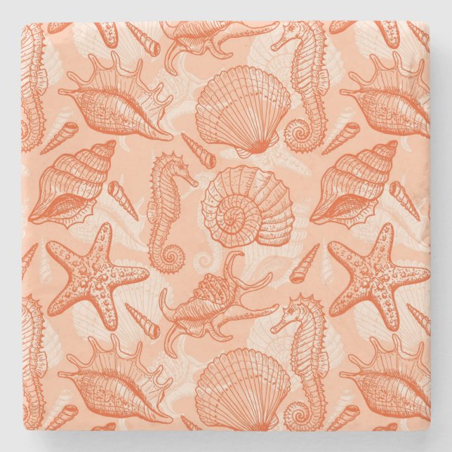 Sea hand drawn pattern stone coaster (Front)