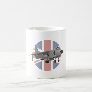 Sea Harrier Jet Fighter with UK Flag Coffee Mug