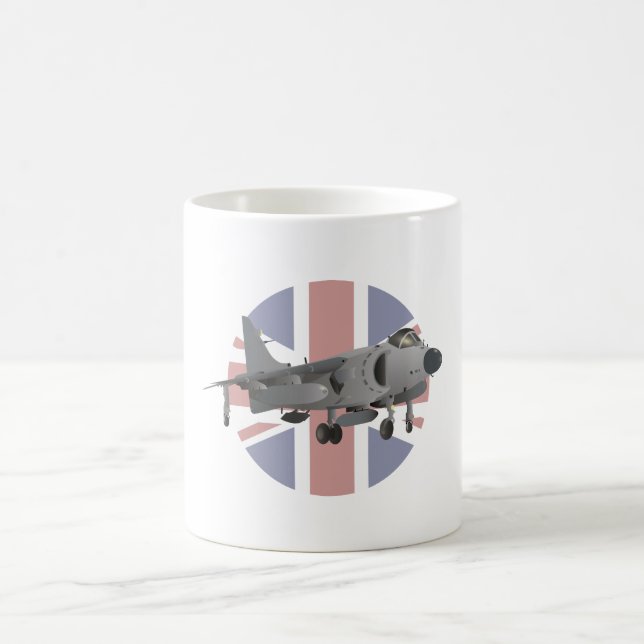 Sea Harrier Jet Fighter with UK Flag Coffee Mug (Center)