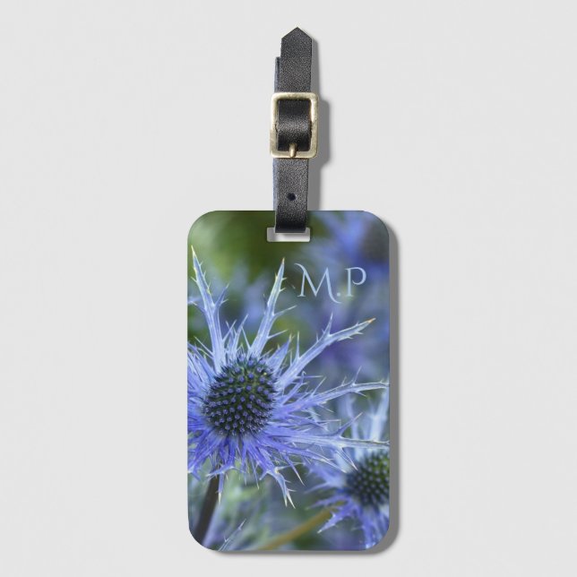 Sea Holly Thistle Monogram Luggage Tag (Front Vertical)