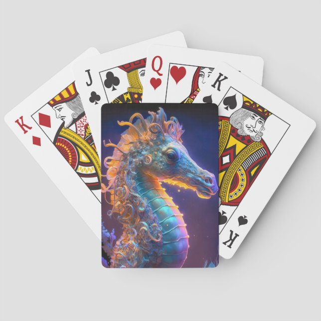 Sea Horse Animal Portrait Painting Wildlife Ocean Playing Cards (Back)