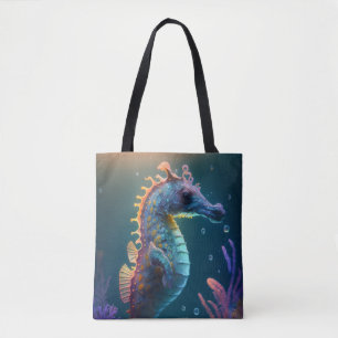 Sea Horse Animal Portrait Painting Wildlife Ocean Tote Bag