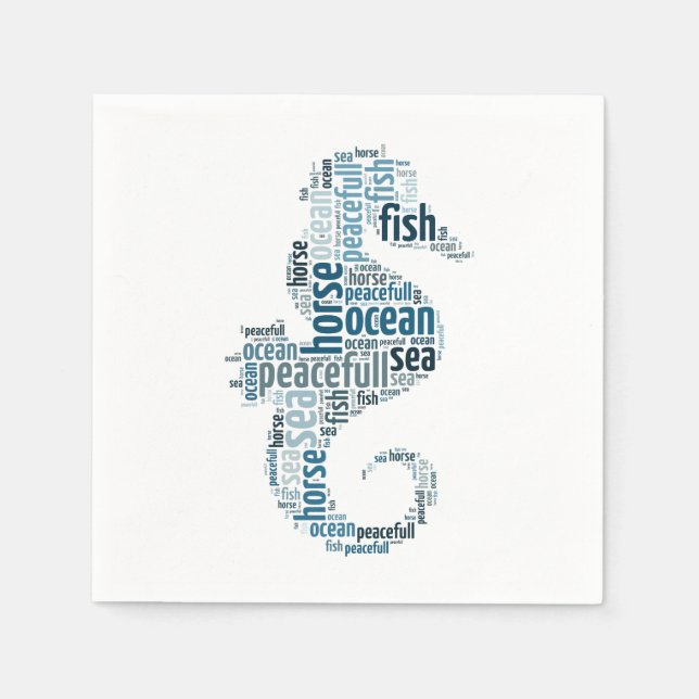 Sea horse as word cloud design napkin (Front)