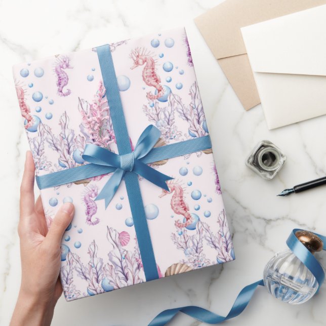 Sea horse beach tiled pattern party wrap wrapping paper (Gifting)