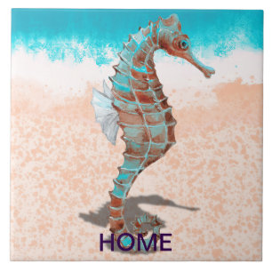 Sea horse ceramic tile