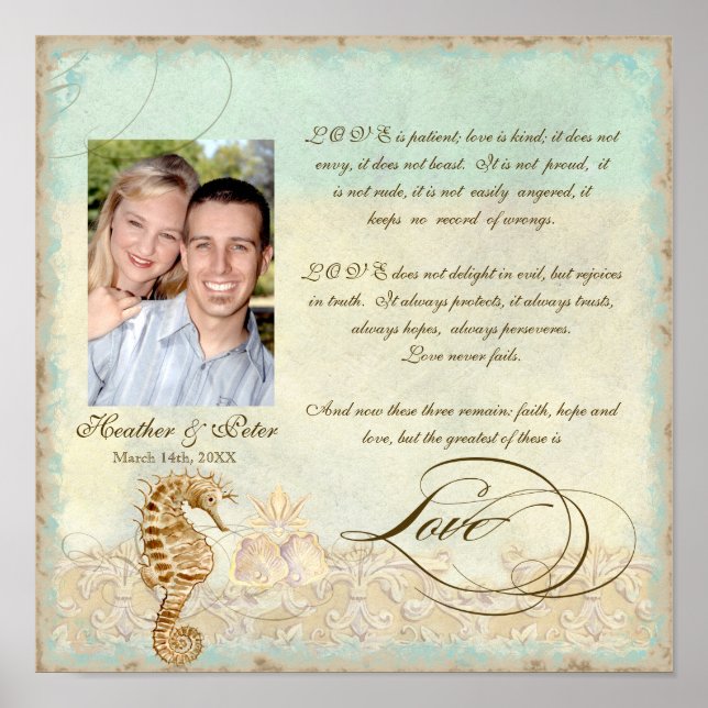 Sea Horse Coastal Beach - Wedding Personalised Poster (Front)